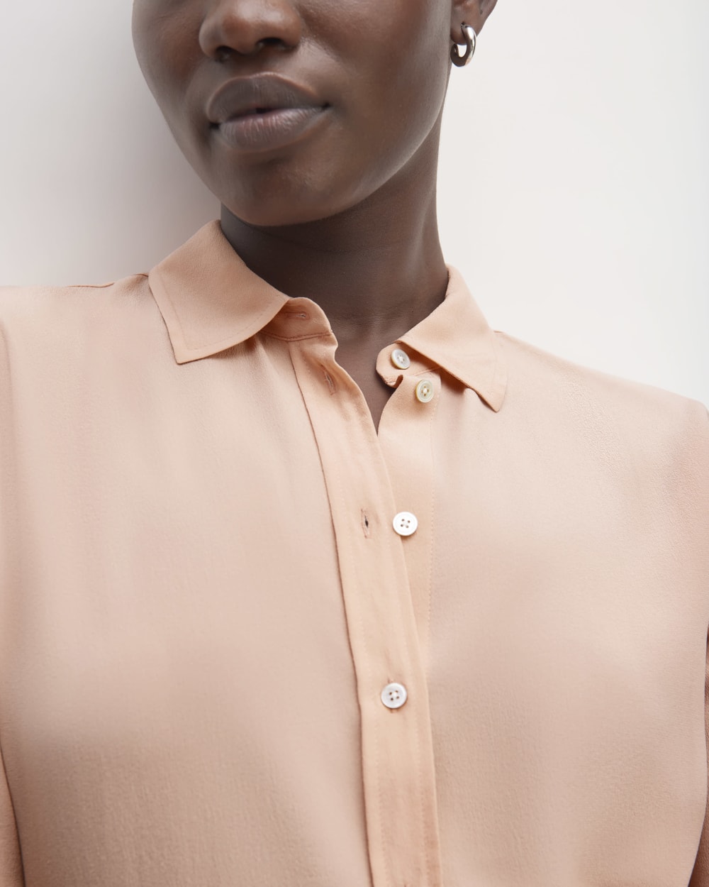 The Must-Have Shirt in Washable Silk in Blush Pink — detail view