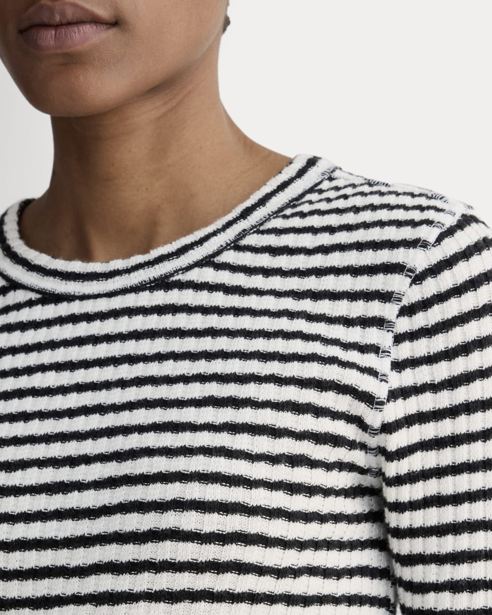 The Cozy Rib Long-Sleeve Tee in Bone / Black — detail view
