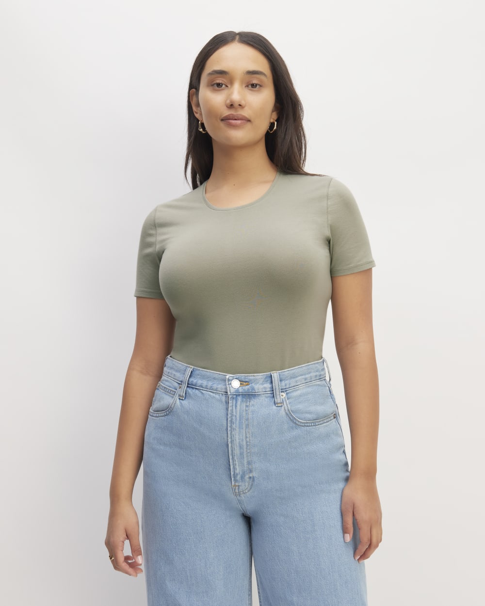 The Supima® Form Crew Neck Tee in Sage Green — front view