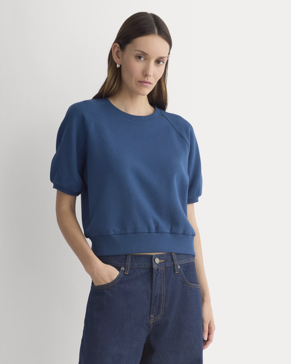 Lightweight Terry Blouson Short-Sleeve Crew in Blue Wing Teal — front view