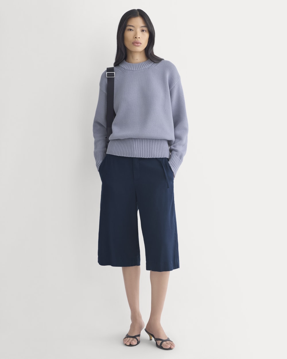 Oversized Cocoon Crew in Elevated Cotton in Aleutian — detail view