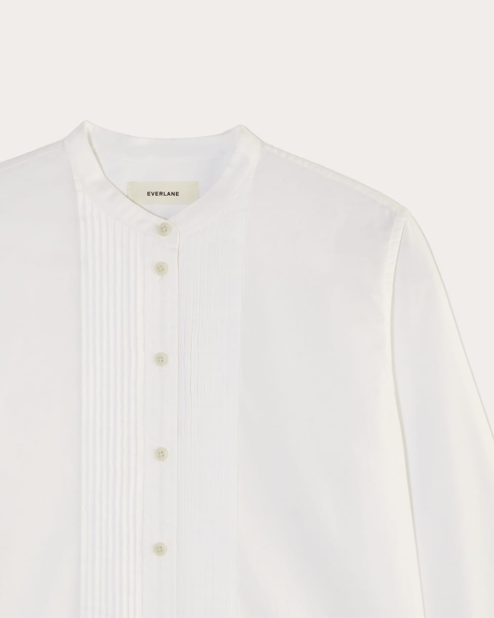 The Tuxedo Shirt in Silky Cotton in White — detail view