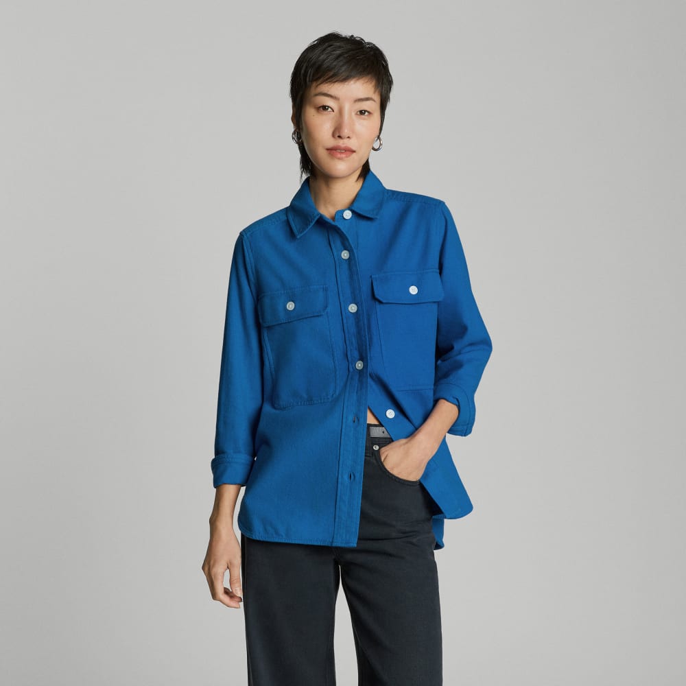 The Classic Cotton Flannel Shirt in Lapis Blue — front view