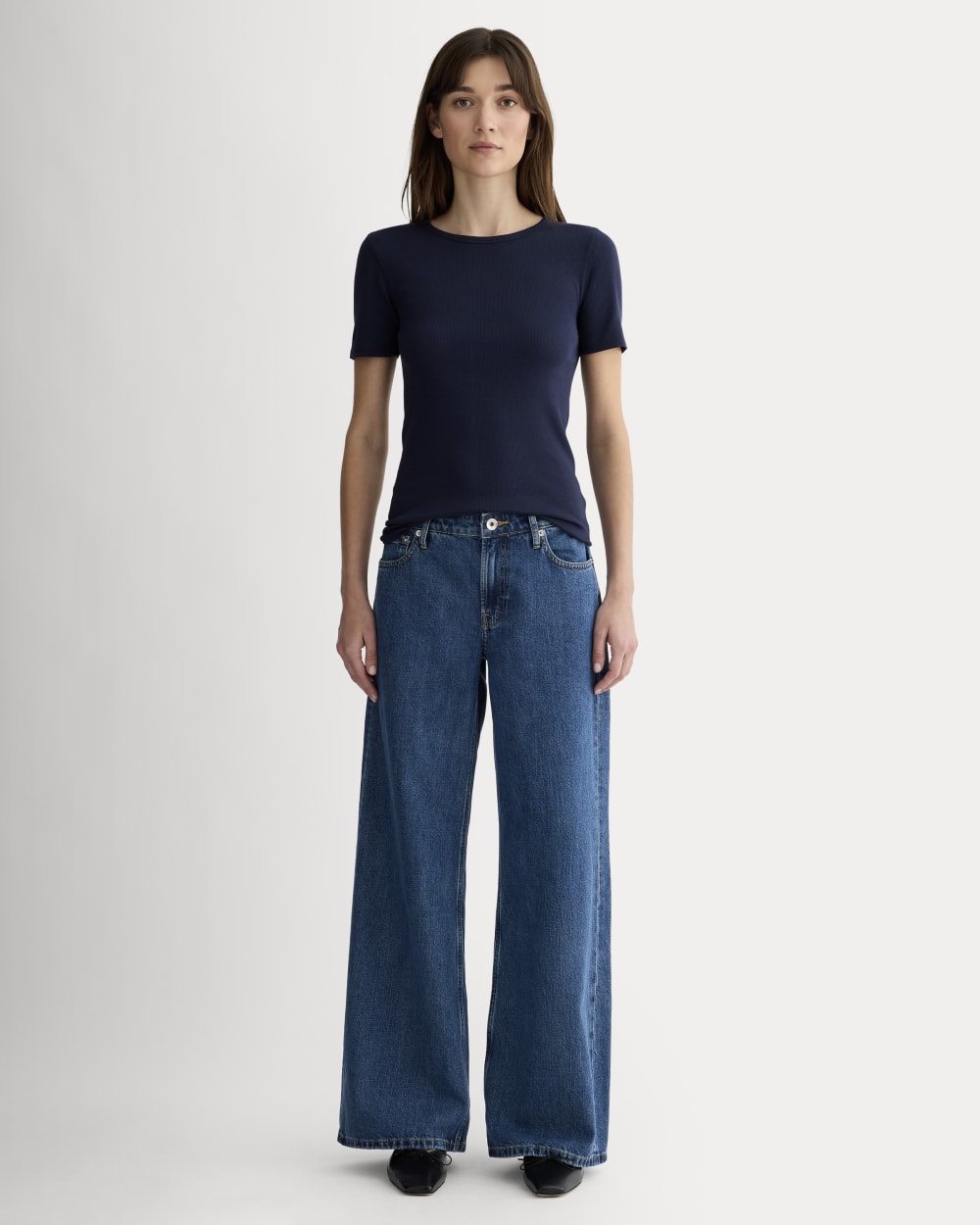The Luxe Rib Crew in Navy — detail view