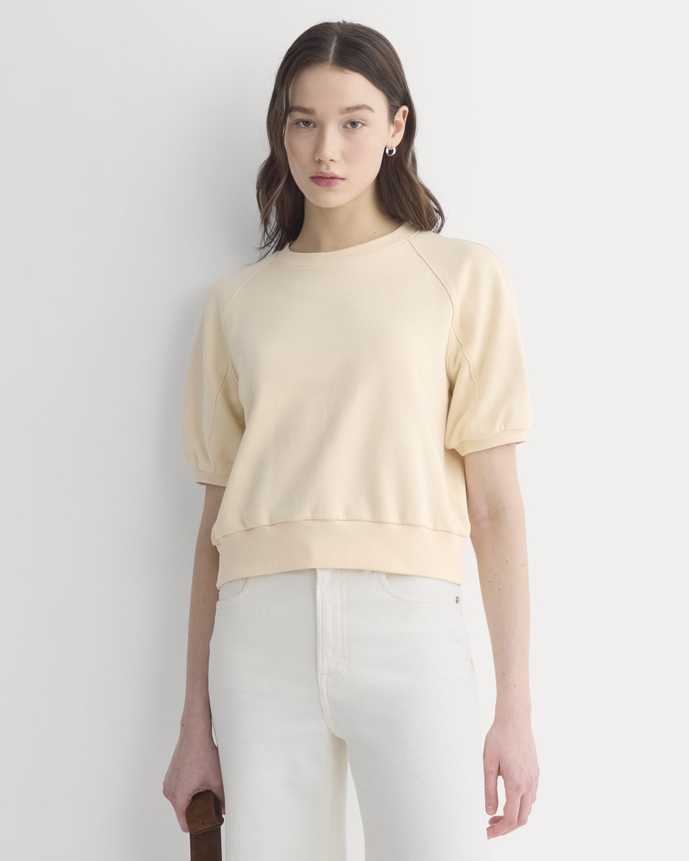 Lightweight Terry Blouson Short-Sleeve Crew in Parchment — front view