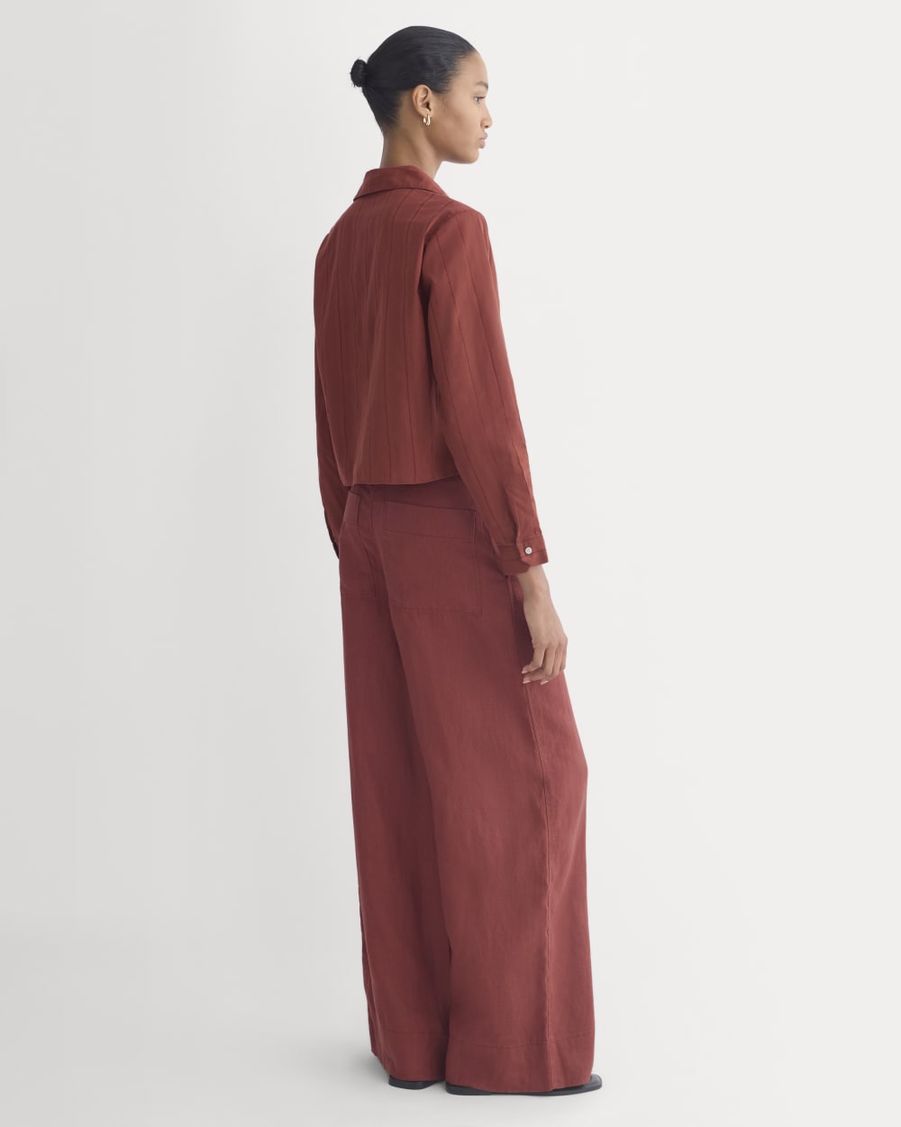 Textured Mini Collar Shirt in Henna Red — detail view