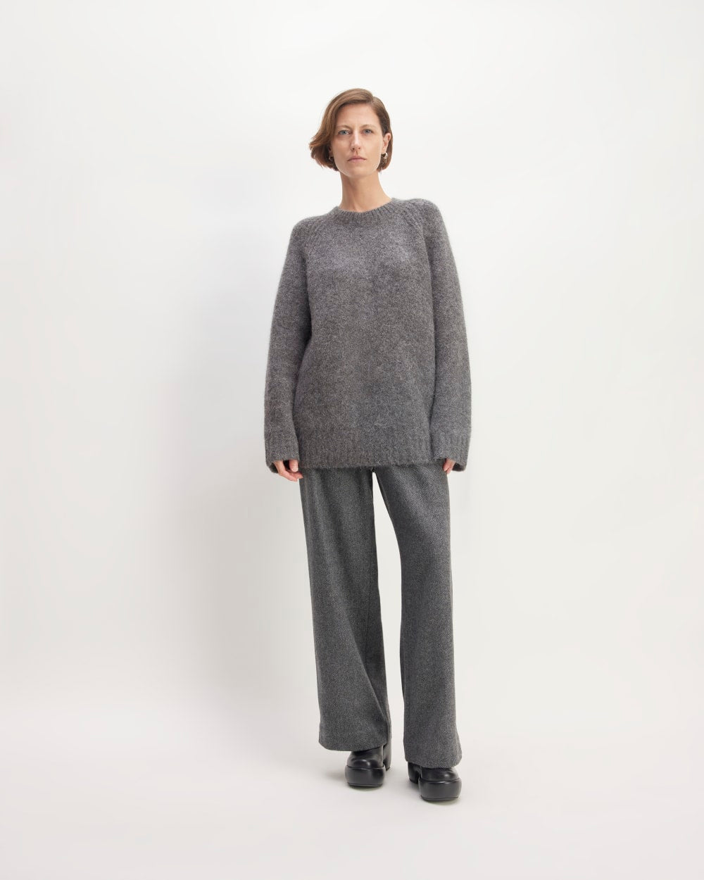 The SuperFuzz Alpaca Crew in Dark Charcoal — detail view