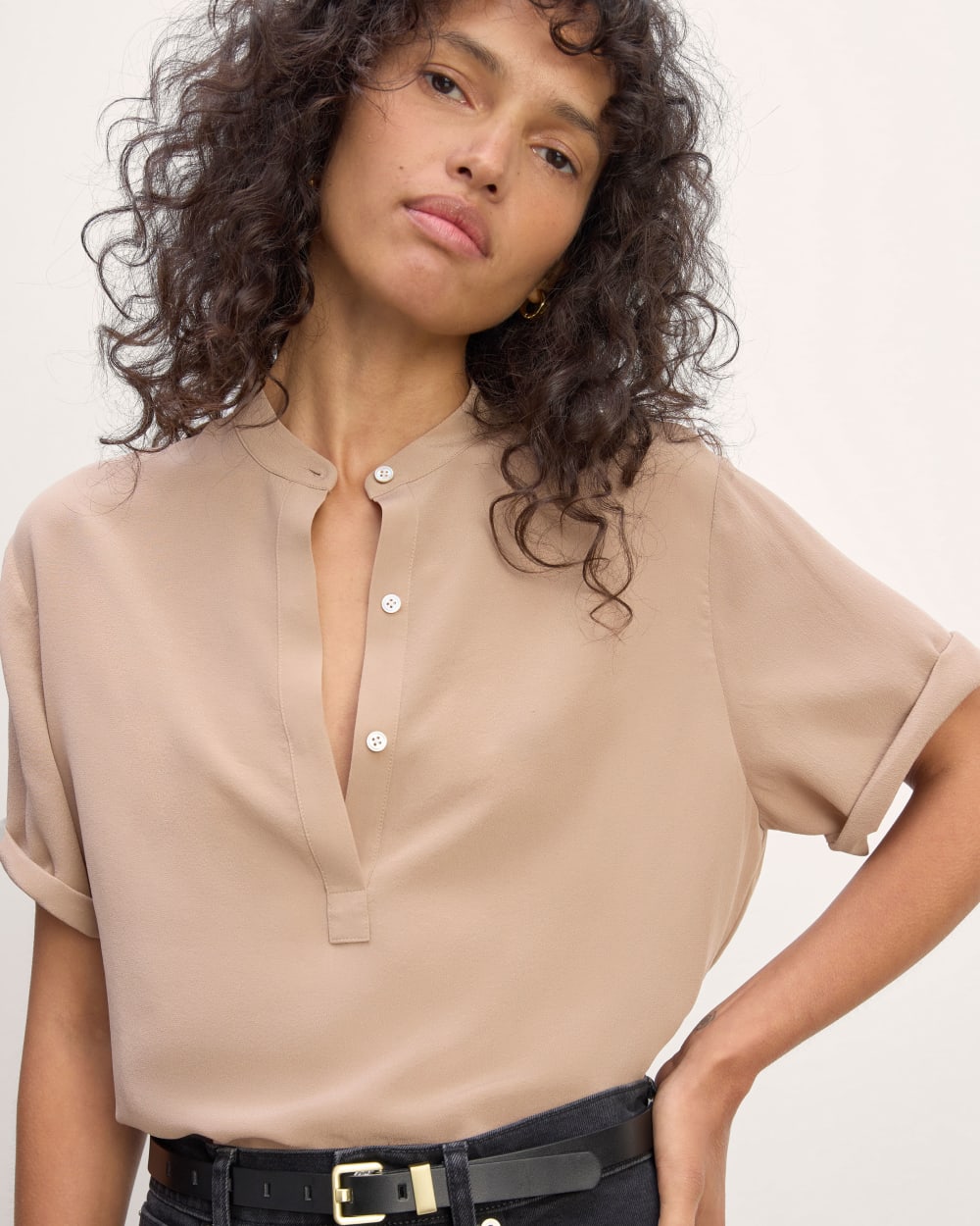 The Popover Top in Washable Silk in Chanterelle — alternate view