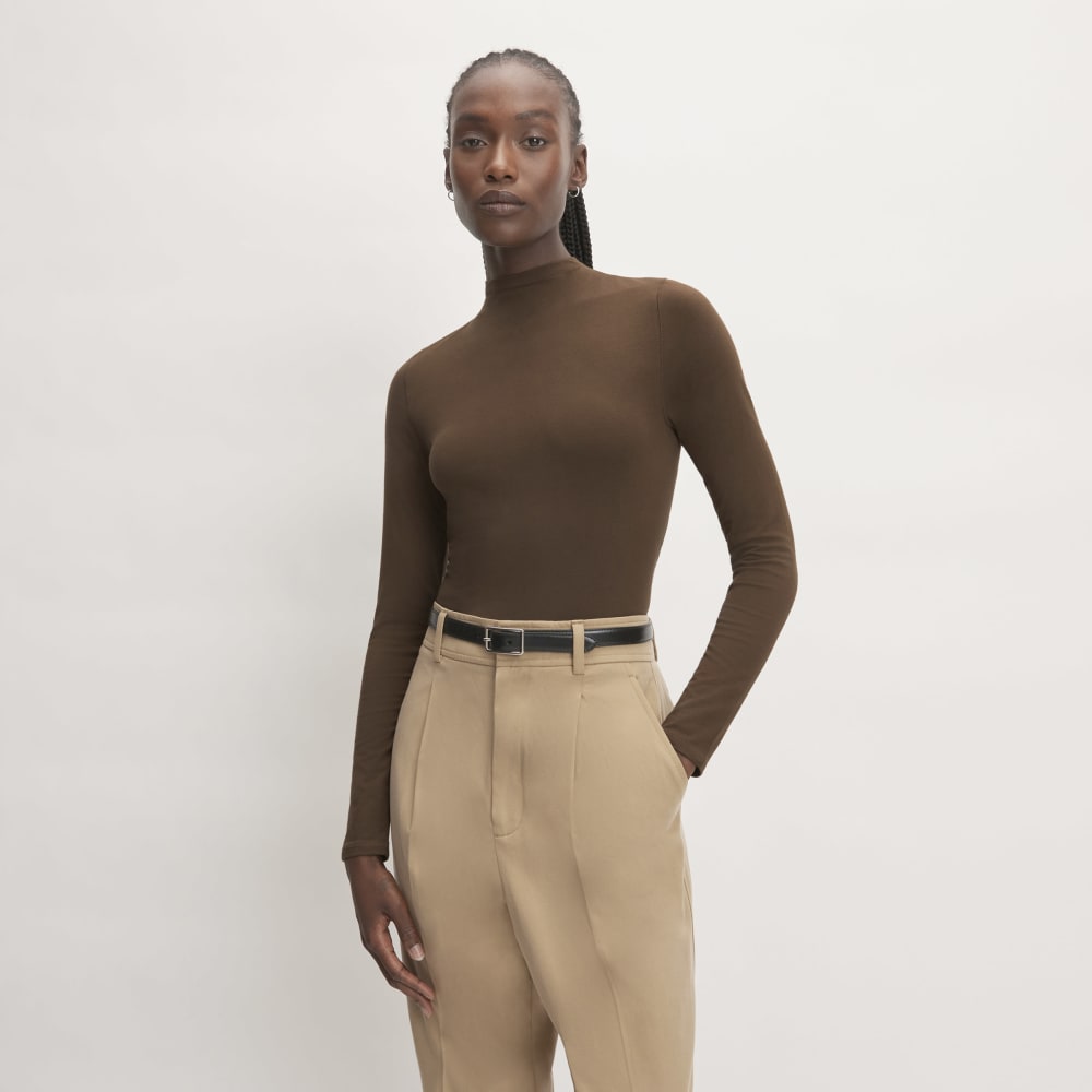 The Supima® Form Funnel Neck Tee in Cocoa — front view