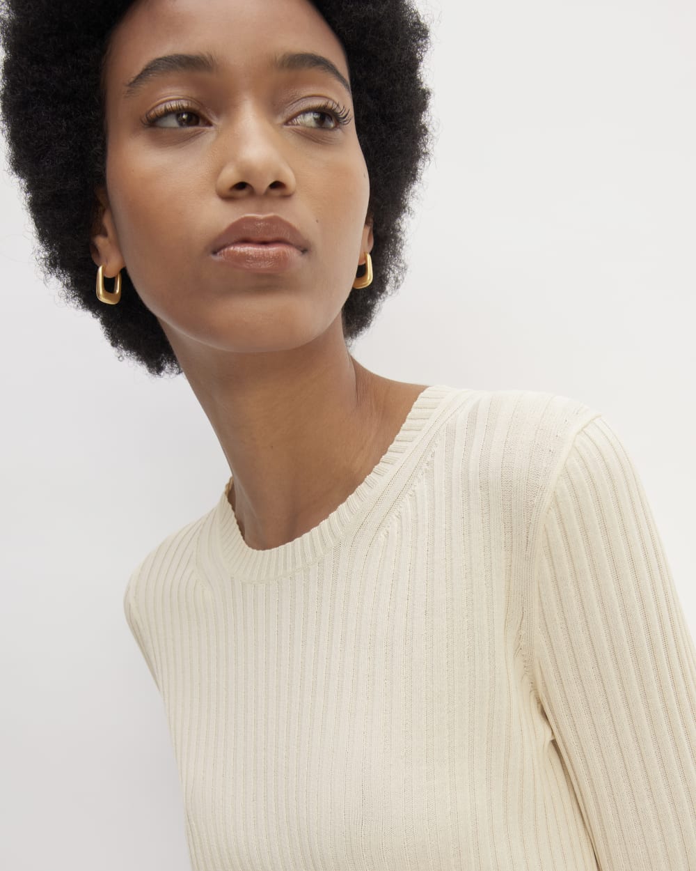 The Viscose Knit Crew in Beige — detail view