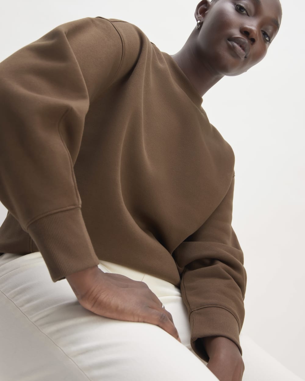 The ReTrack Oversized Crew in Cocoa — detail view