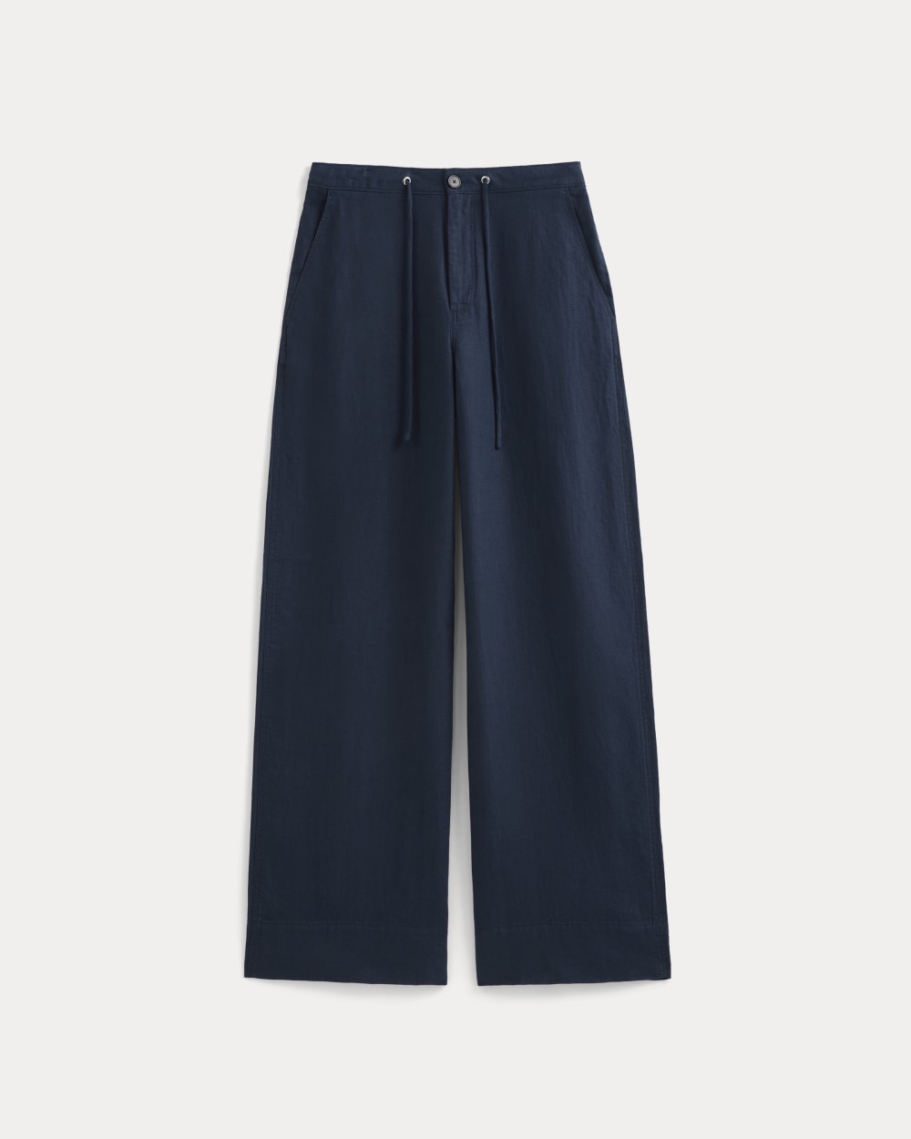 Wide-Leg Drawstring Pant in Linen in Navy — alternate view