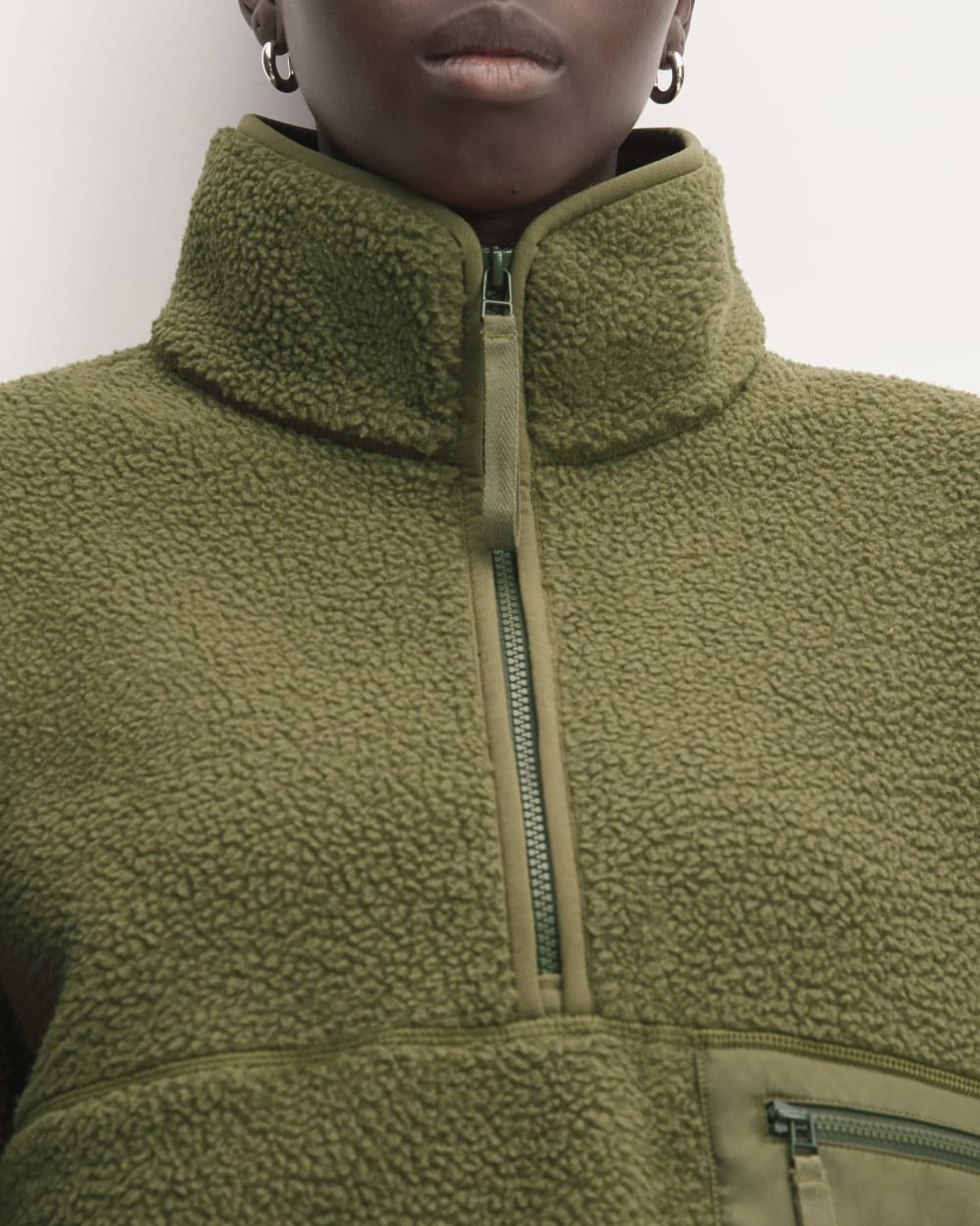 The ReNew Fleece Oversized Half-Zip in Kalamata — detail view