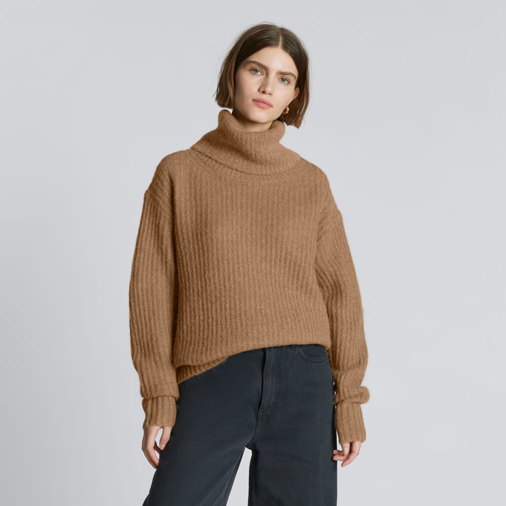 The Alpaca Oversized Turtleneck in Cappuccino — front view