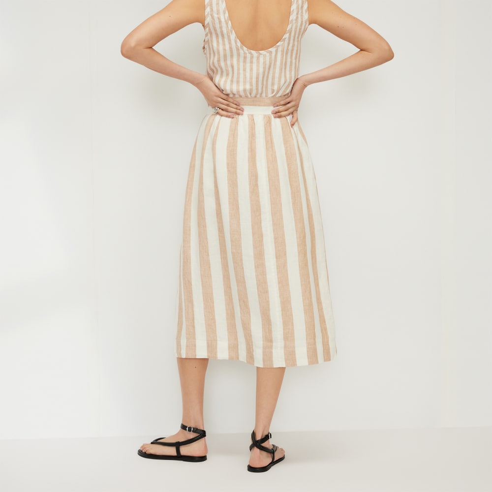 The Linen Wrap Skirt in Bone / Caramel — detail view
