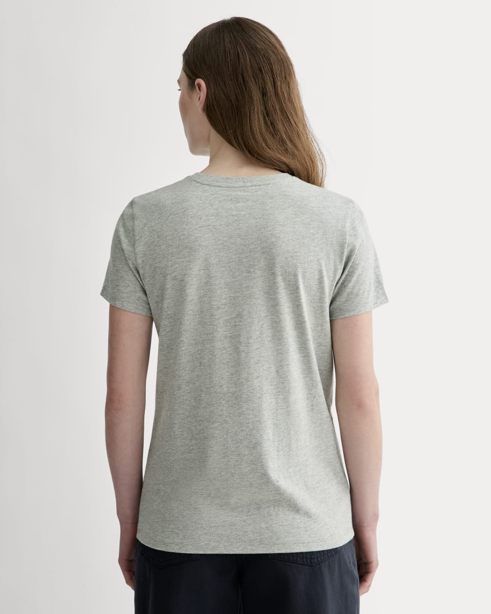 The Slim Crew in Essential Cotton in Heathered Grey — detail view