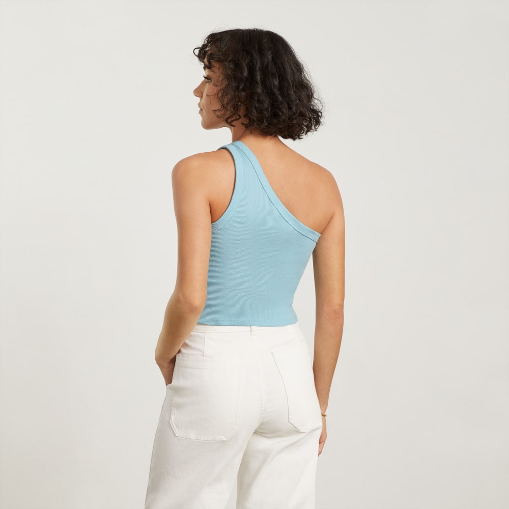 The Ribbed One-Shoulder Tank in Ice Blue — detail view