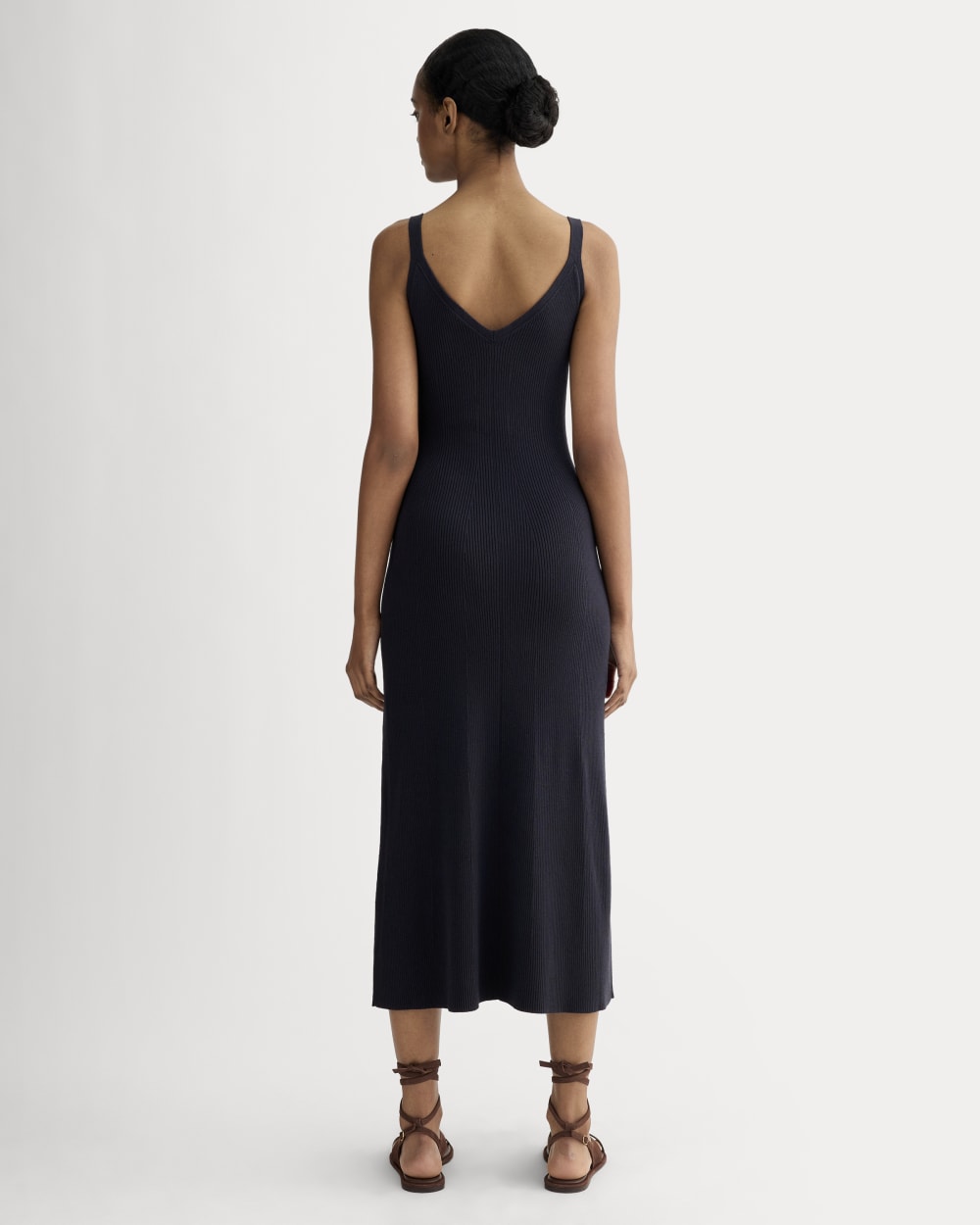 The Fine Knit Cami Dress in Navy — detail view