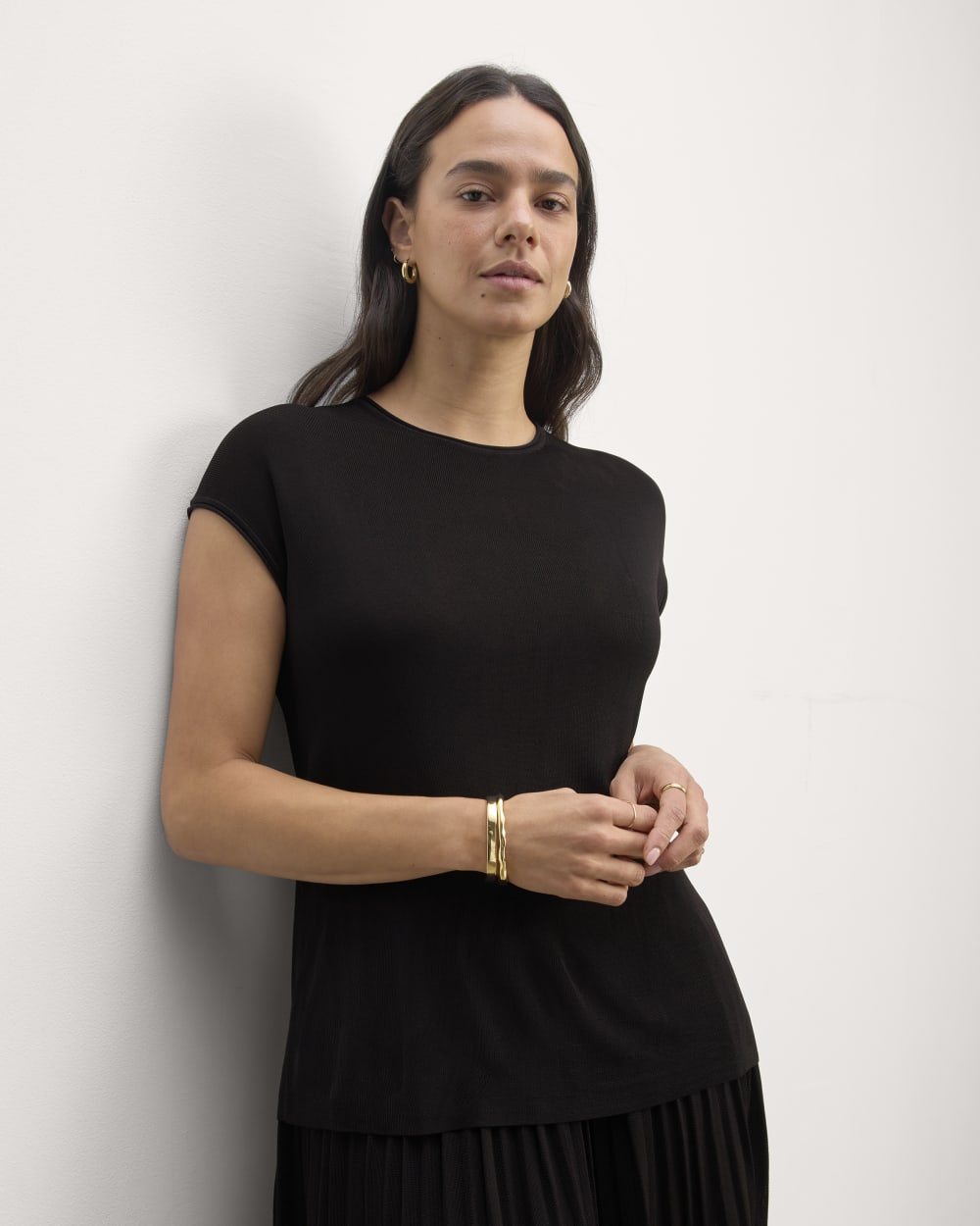 The Oversized Knit Top in Black — front view
