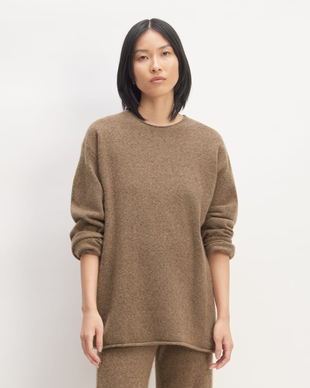 The Cozy-Stretch Crew in Heathered Toasted Coconut — front view
