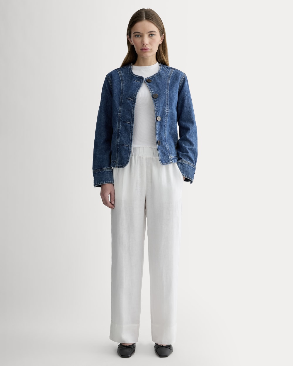 The Linen Easy Pant in White — front view