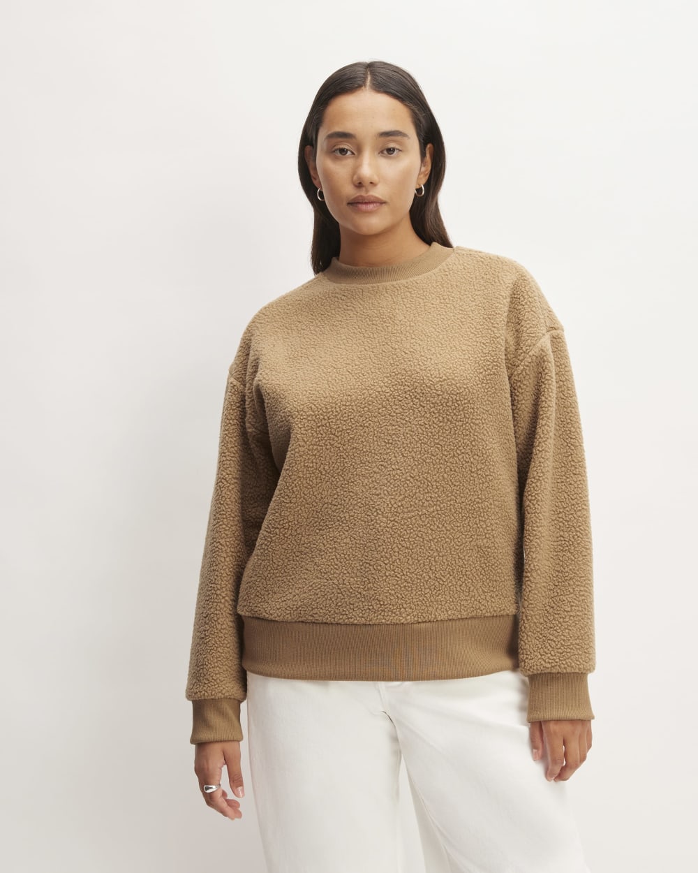 The ReNew Fleece Oversized Crew in Tiger's Eye — front view