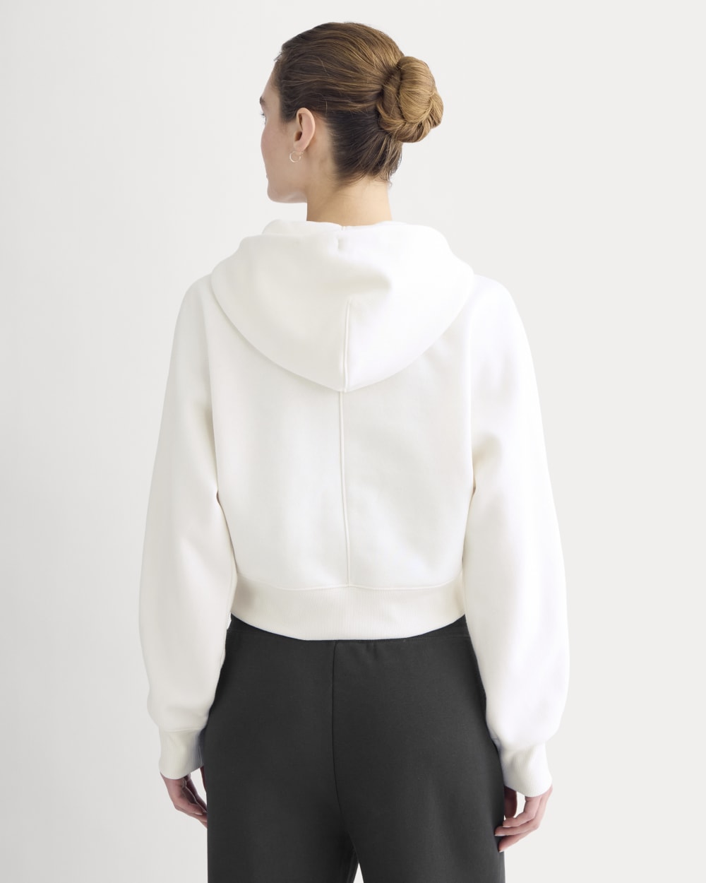 Luxe Fleece Full-Zip Cropped Hoodie in Bone — detail view