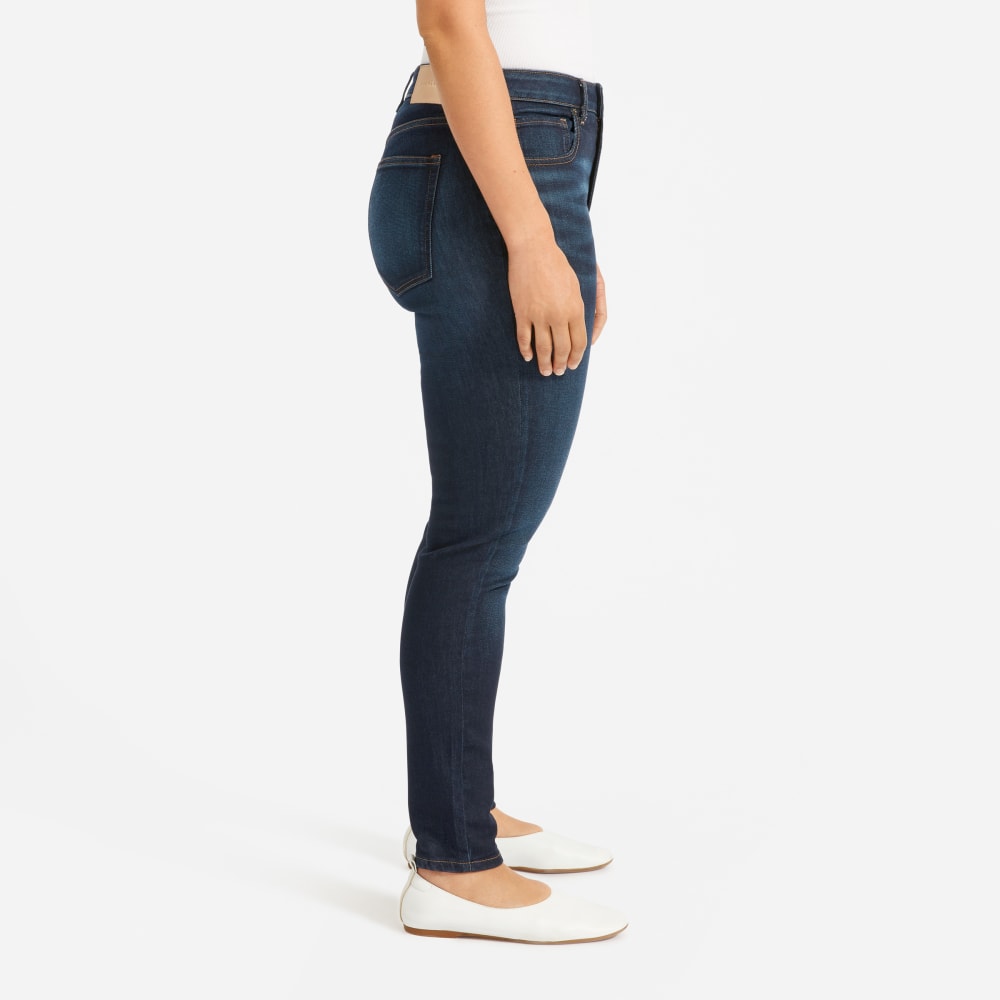 The Curvy Authentic Stretch High-Rise Skinny Jean in Dark Blue Wash — detail view