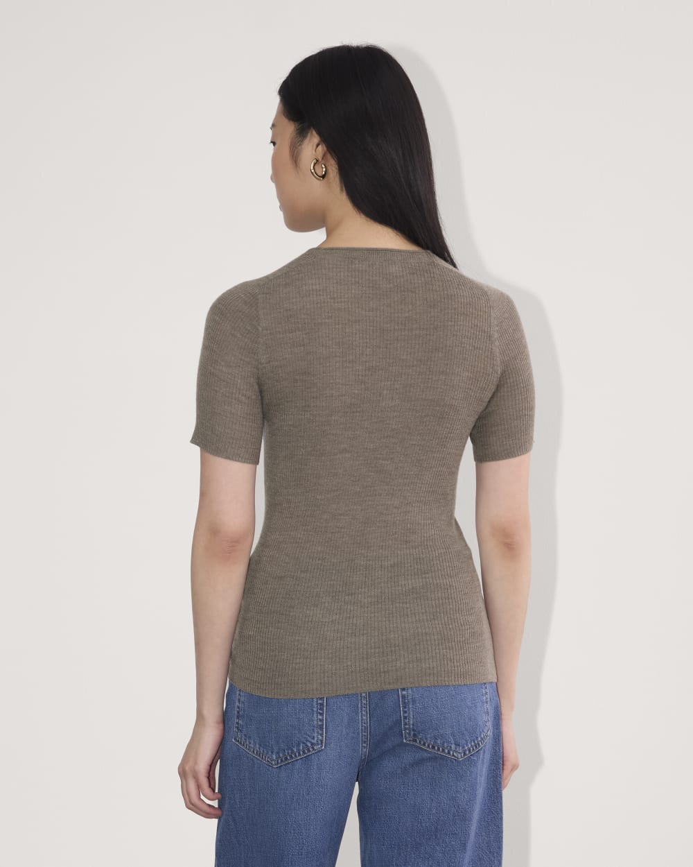 The Sweater Tee in Ultrasoft Merino in Heather Cocoa — detail view