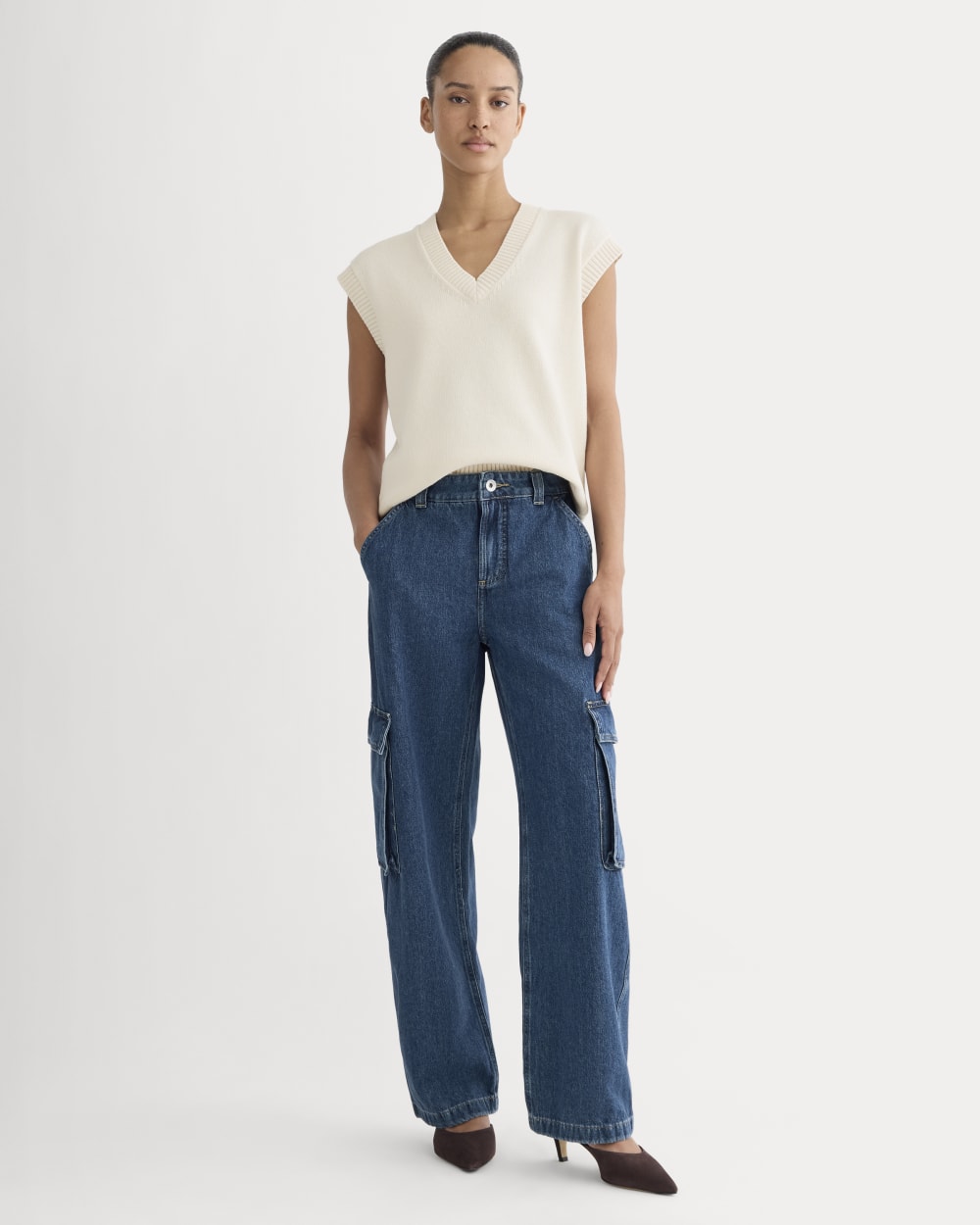 The Mid-Rise Cargo Jean in Tungsten Blue Stone — front view