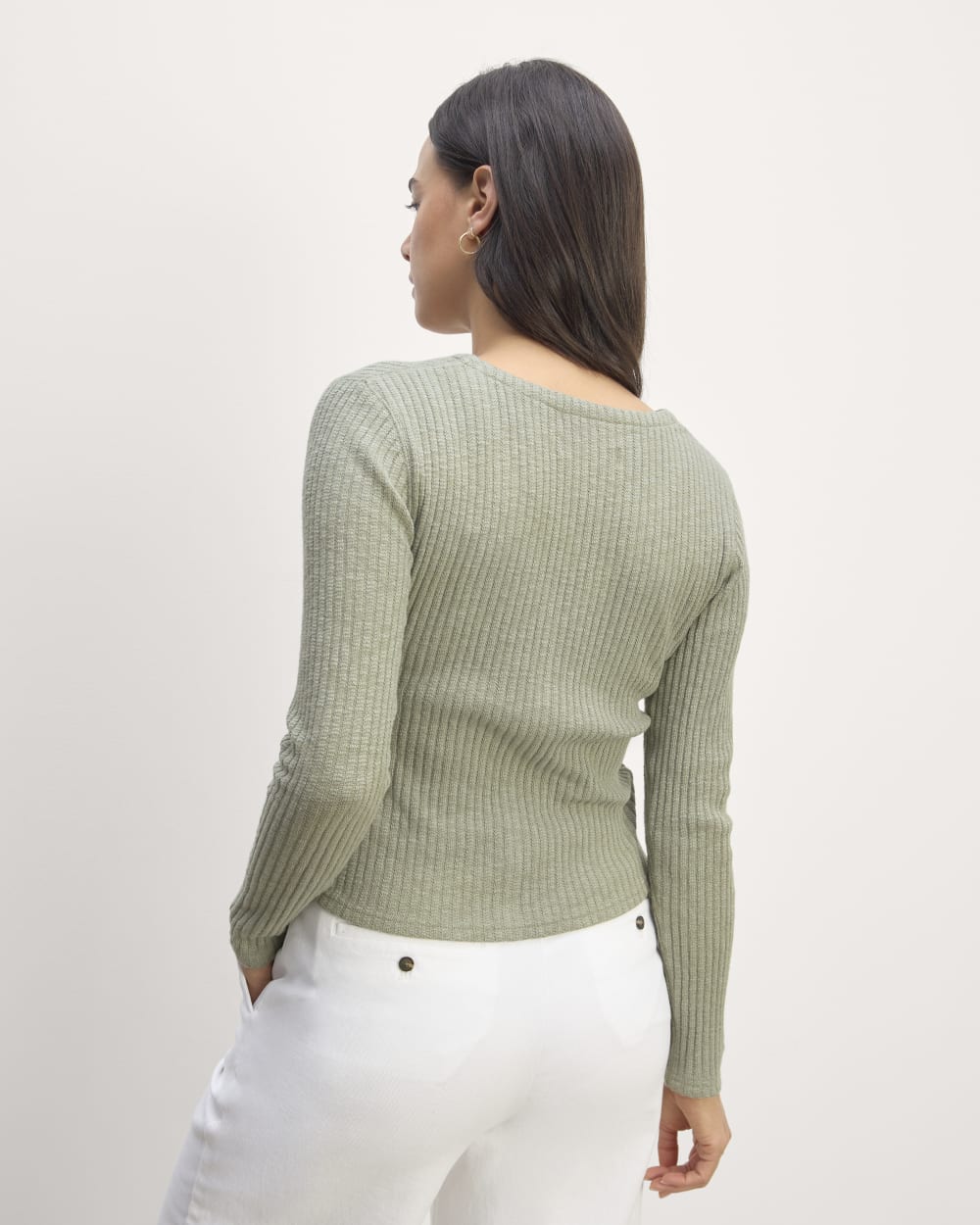 The Cozy Rib Cardigan in Sage Green — detail view