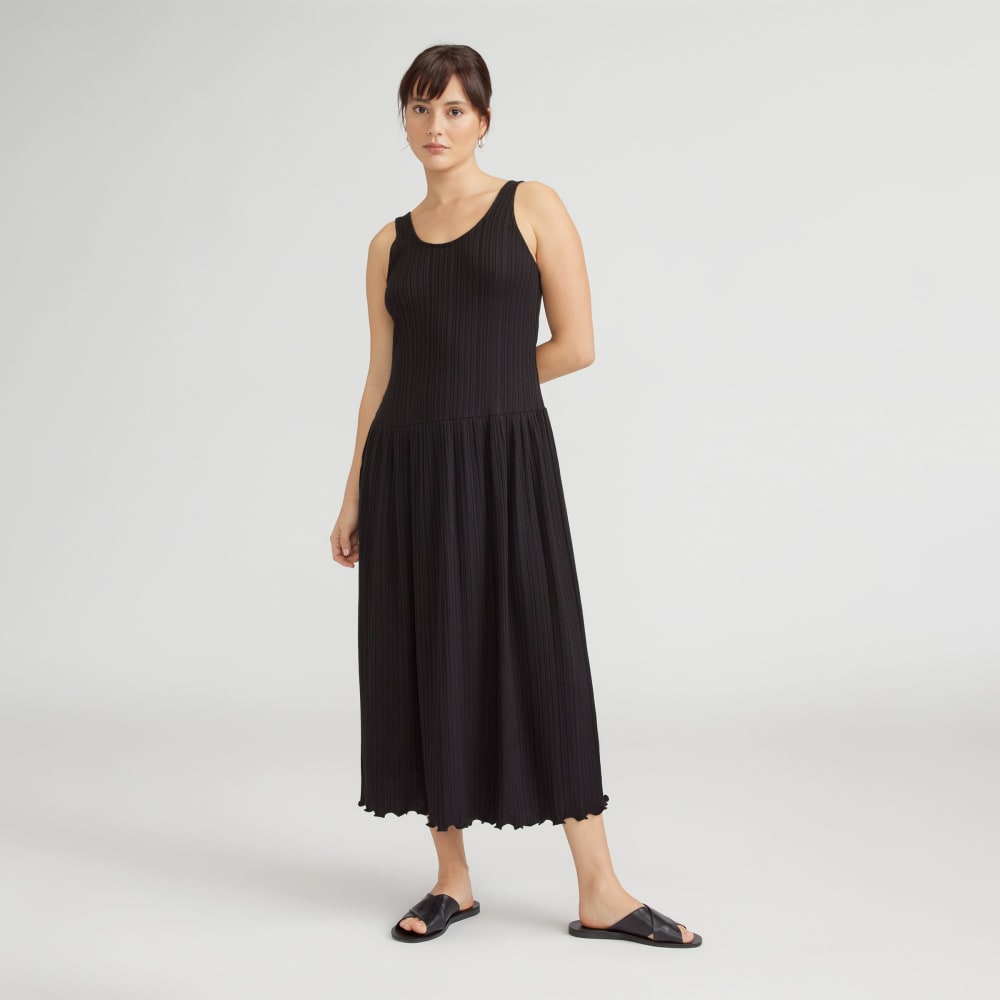 The Rib Soft Knit Scoop-Neck Dress in Black — front view