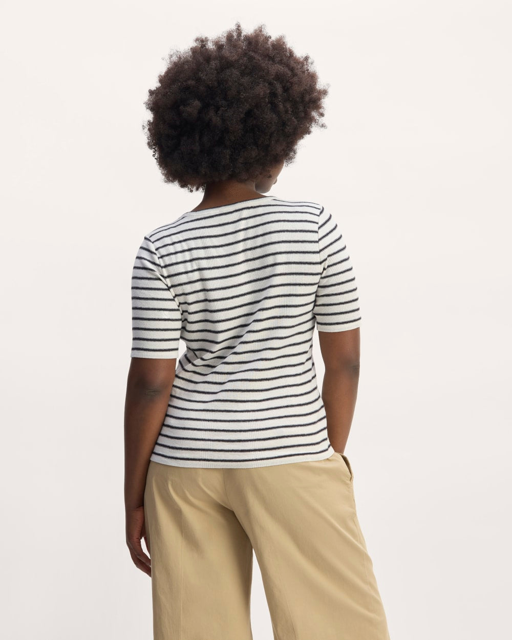 The Vintage Rib Scoop-Neck Top in Bone / Black — detail view