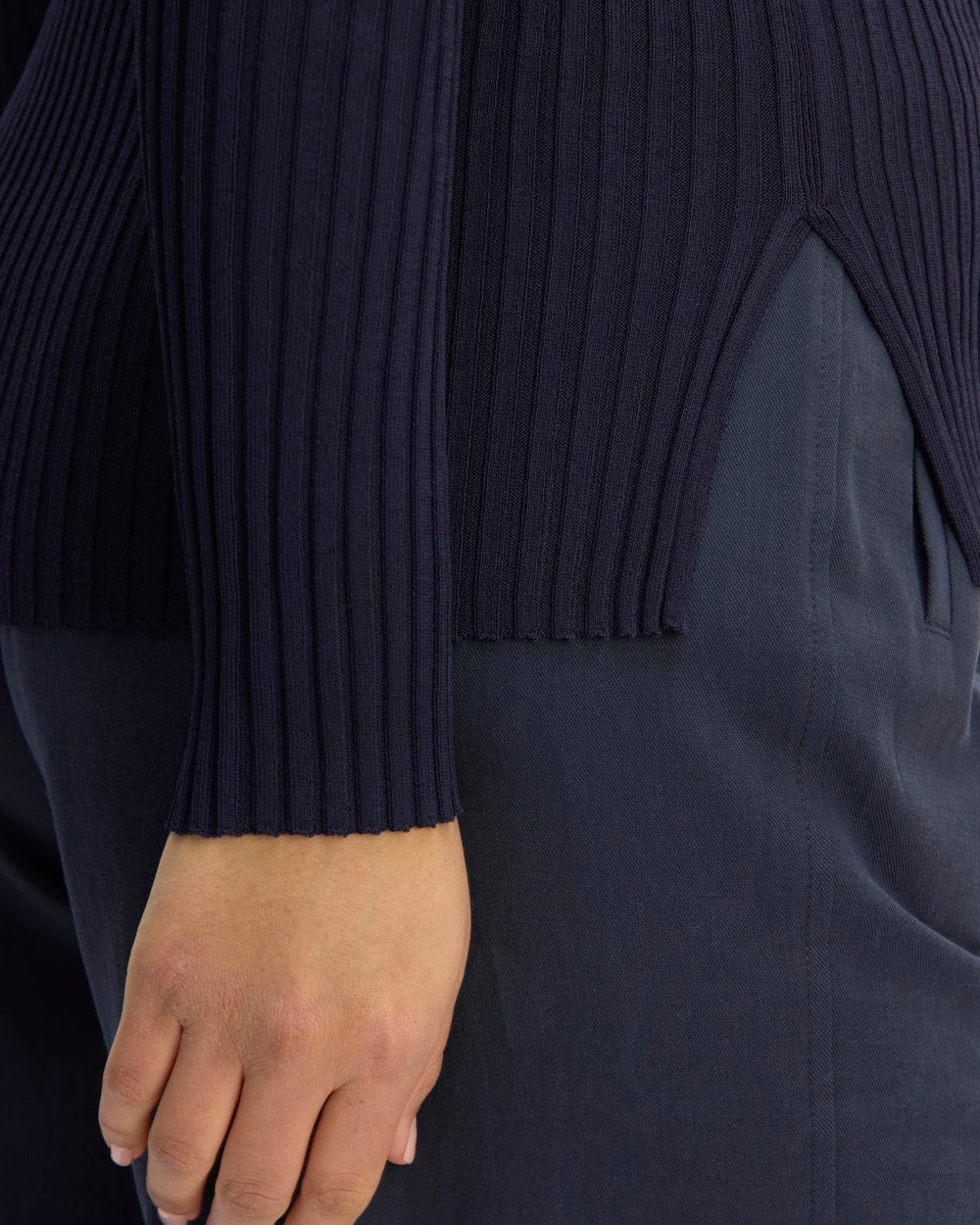 The Viscose Knit Crew in Navy — detail view