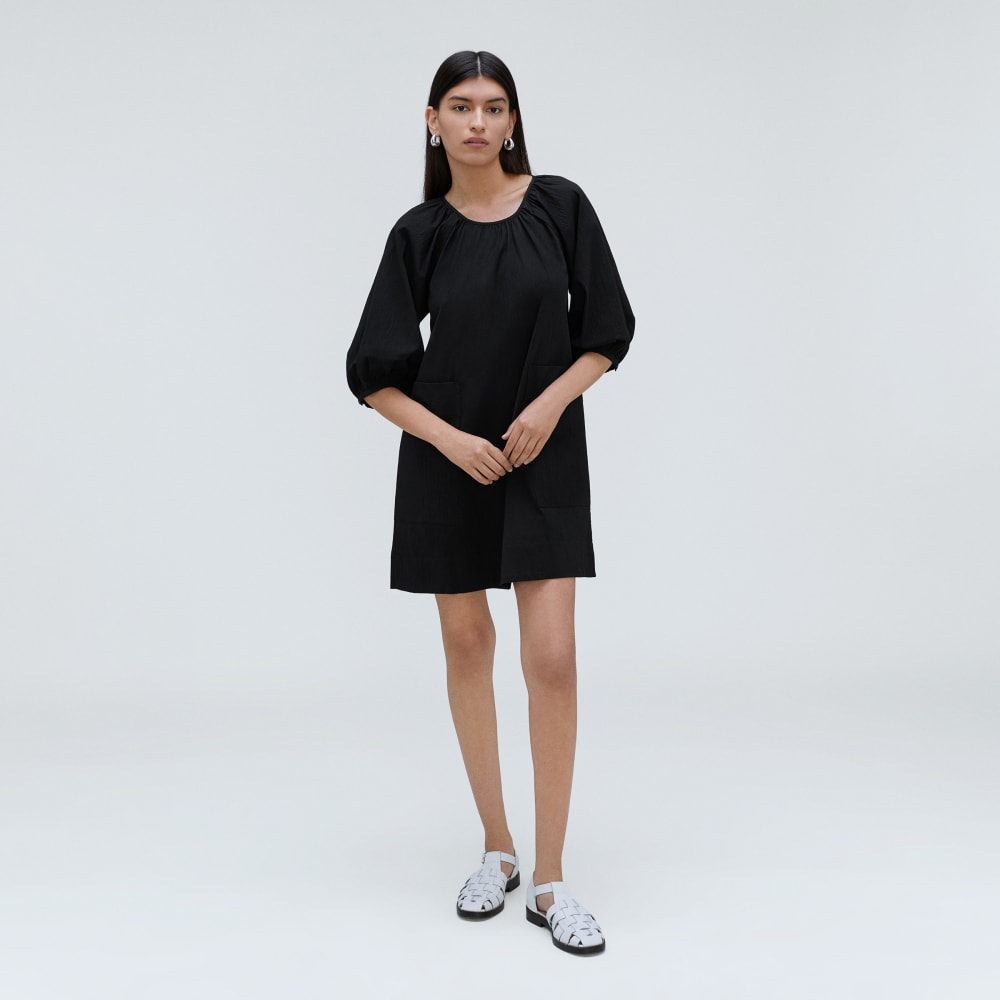 The Seersucker Puff Sleeve Dress in Black — alternate view