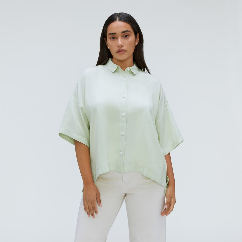 The Drapey Square Shirt in Seafoam Green — front view