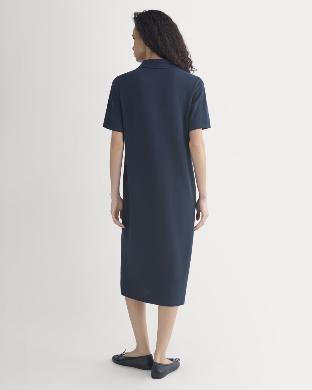 Pique Polo Short-Sleeve Dress in Navy — detail view