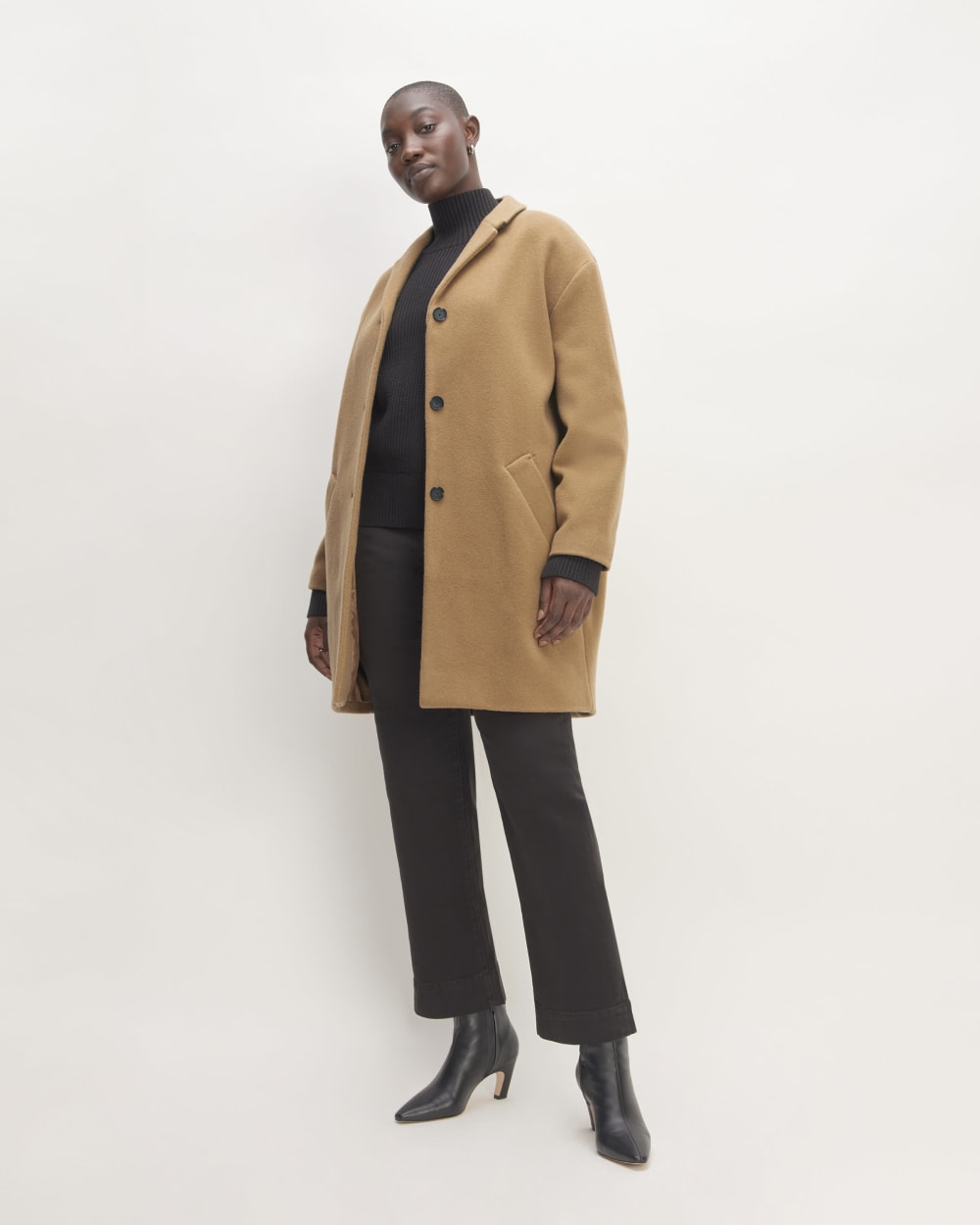 The Italian ReWool® Cocoon Coat in Camel — detail view