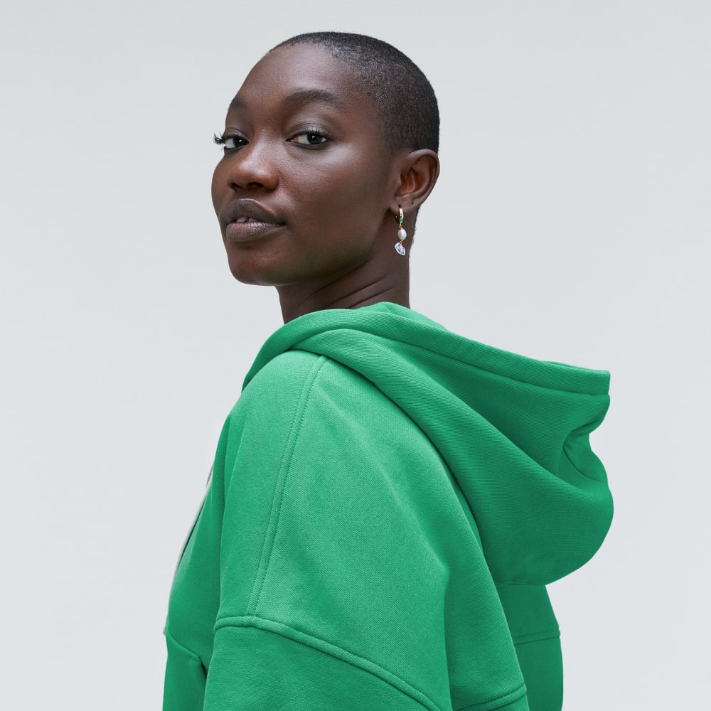 The Track Organic Cotton Hoodie in Bright Jade — detail view