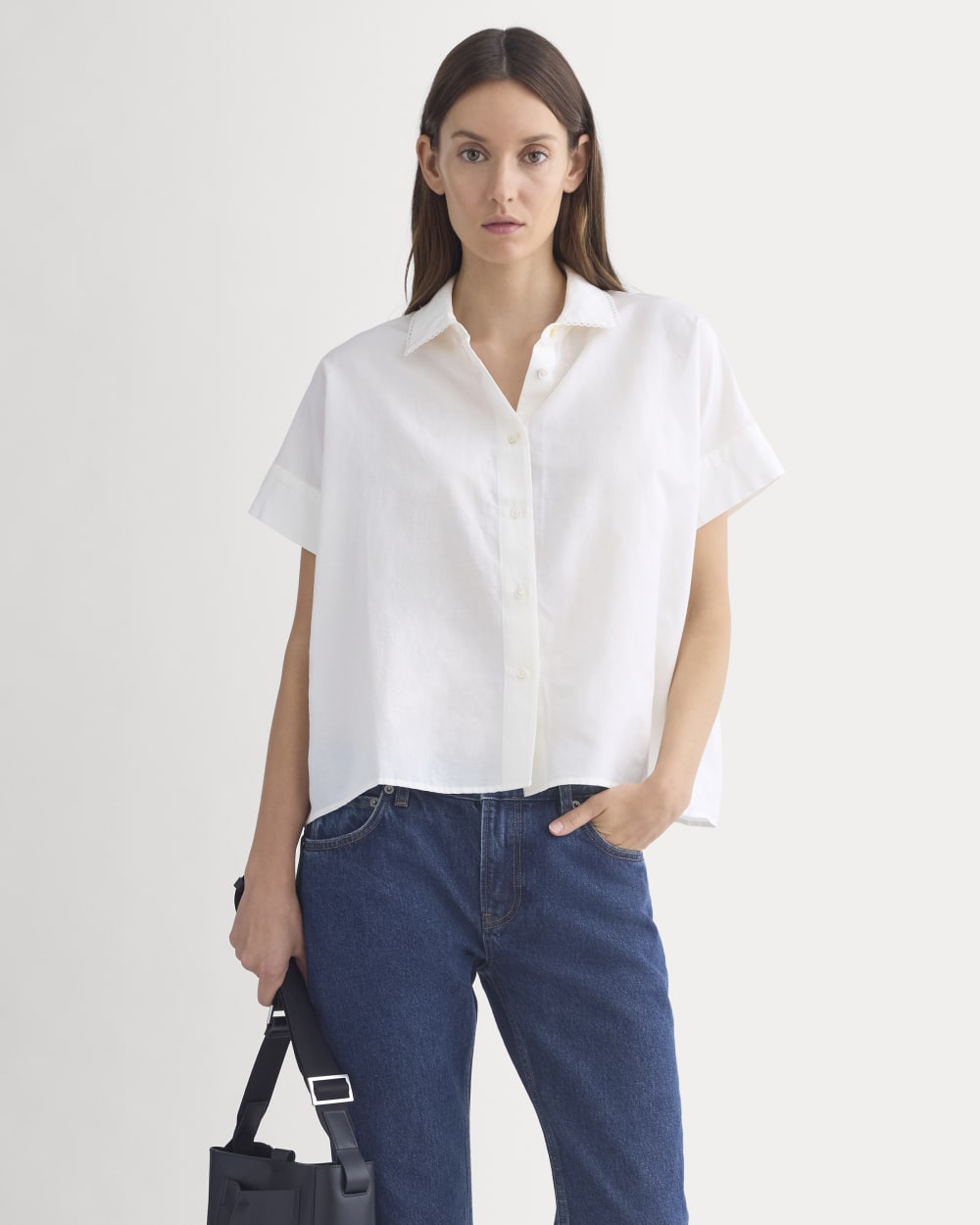 Scalloped-Collar Square Shirt in Bone — front view