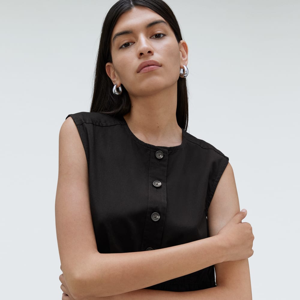 The Tiered Midi Dress in Black — detail view