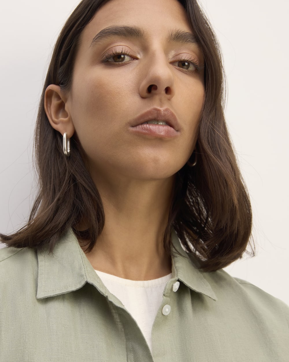 The Must-Have Shirt in Linen in Sage Green — detail view