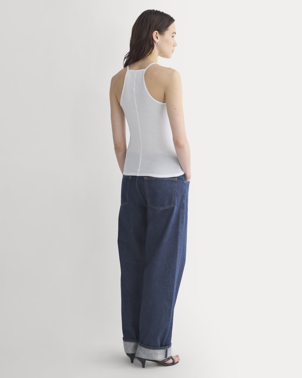 Tissue Narrow Racerback Tank in White — detail view
