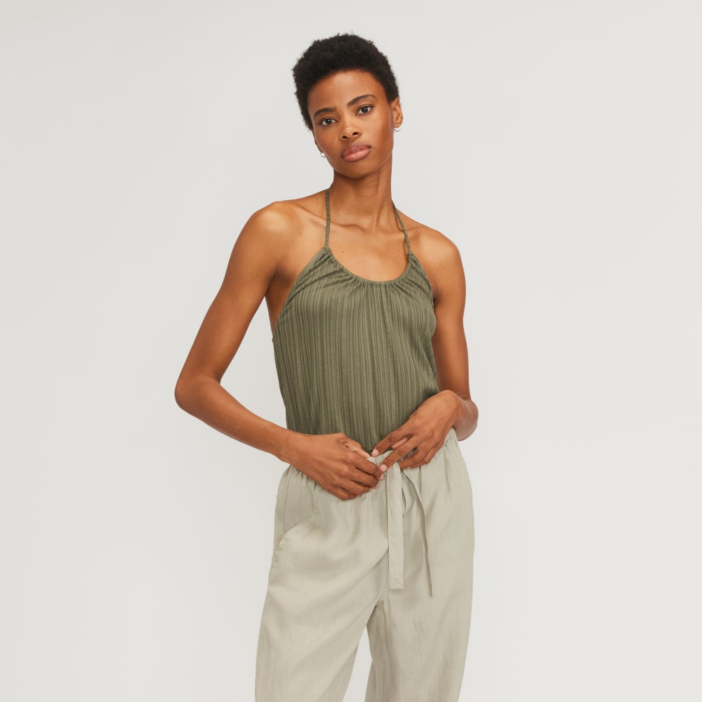 The Rib Soft Knit Halter Top in Kalamata — front view