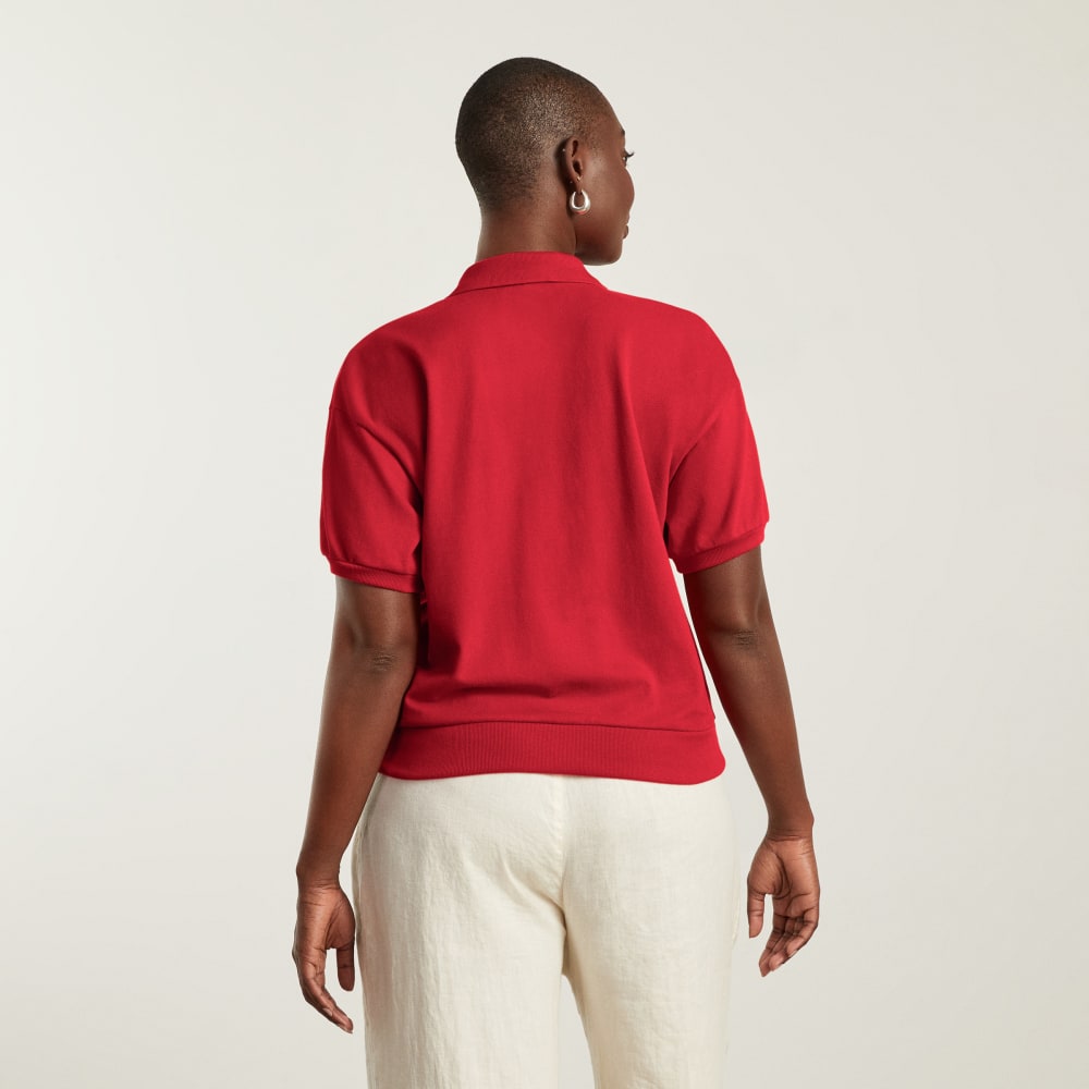 The Oversized Polo in Goji Berry — detail view