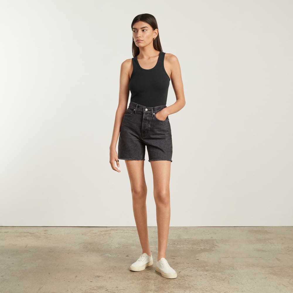 The Pima Micro-Rib U-neck Tank in Black — detail view