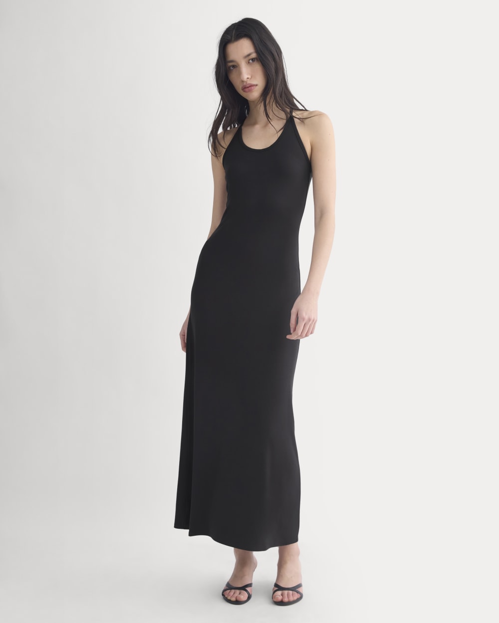 Racerback Maxi Knit Dress in Black — front view