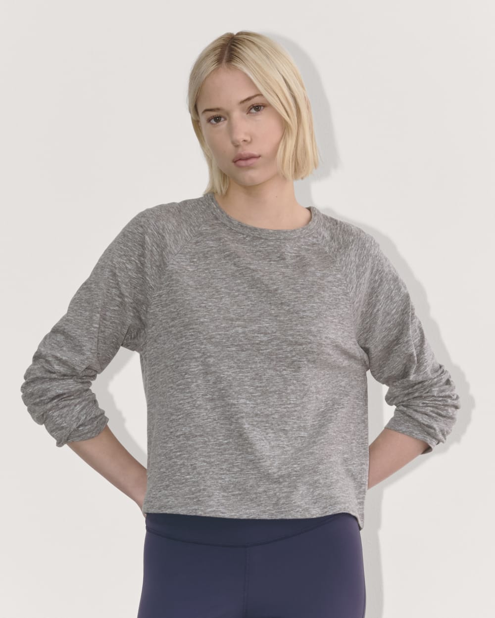 The Perform Crew Tee in Heathered Grey — front view