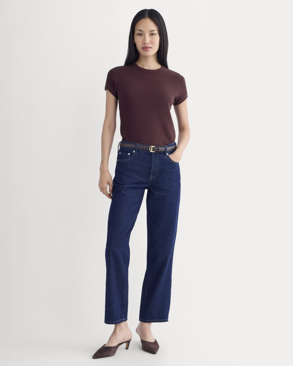 Shrunken Tee in Cozy Waffle in Heathered Port Royale — detail view