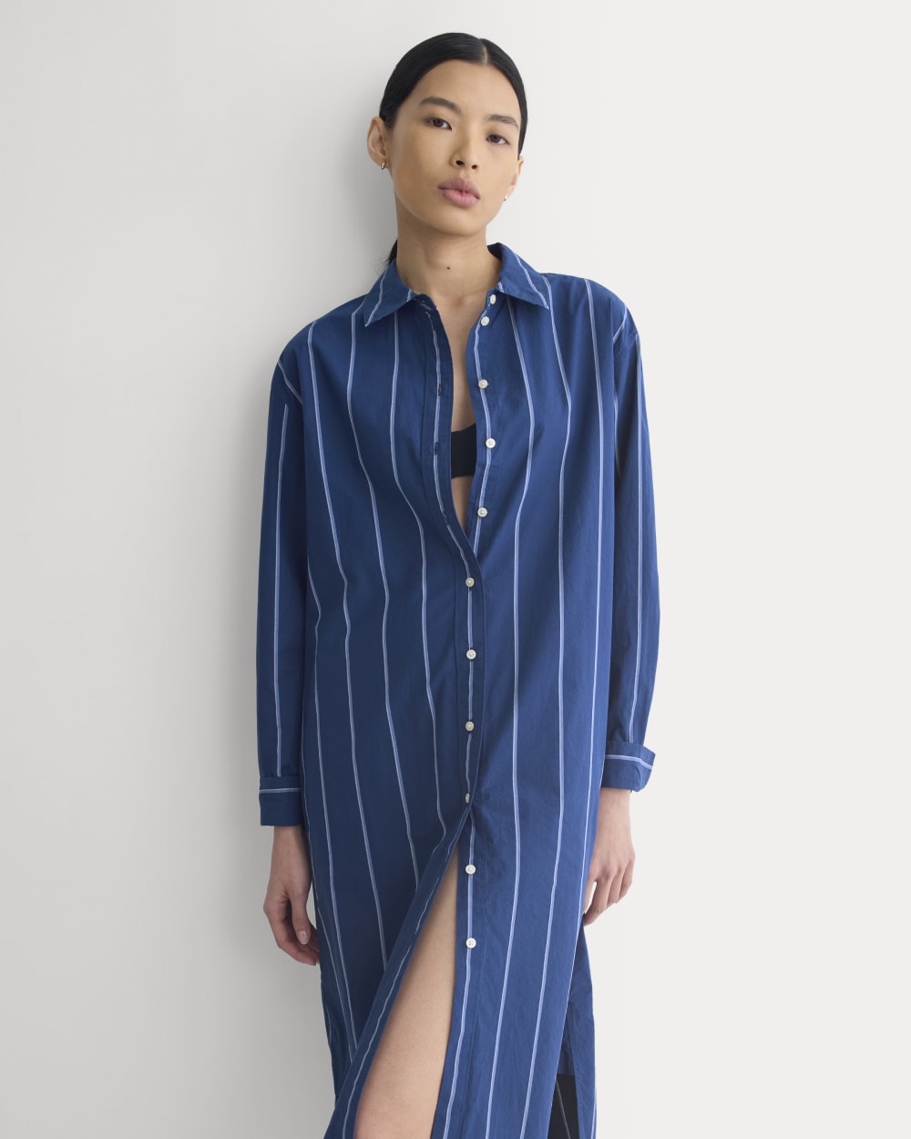 Midi Shirtdress in Ultrasoft Cotton in Estate Blue/Open Air/White — detail view